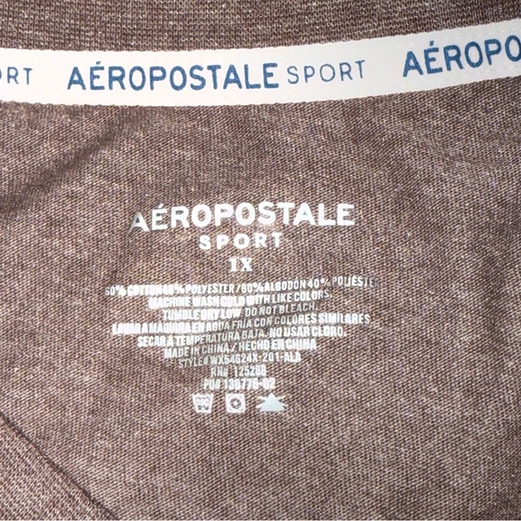 Aéropostale Sport Floral Logo V-Neck Tee Taupe Brown Size 1X - Picture 5 of 6